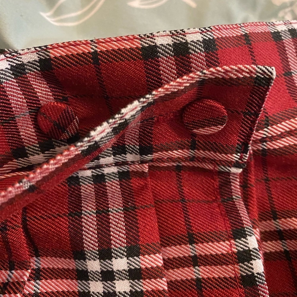 Plaid Wrap Skirt Dark Red White Black Size S/M - Picture 6 of 7